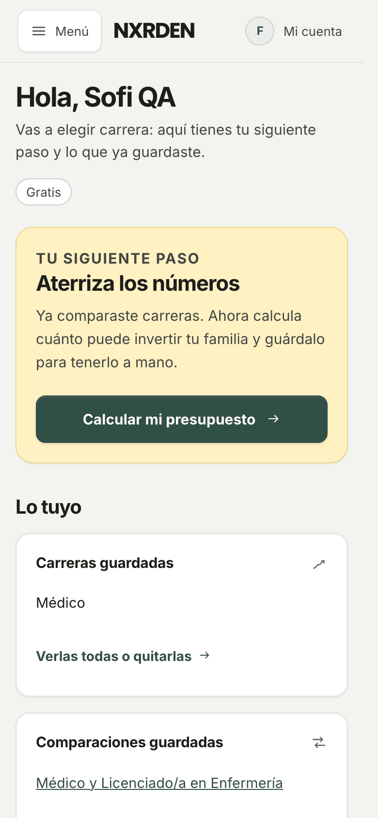 Captura de «Mi espacio» en NXRDEN
